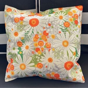Retro Floral Throw Pillow with Orange and Green Accents